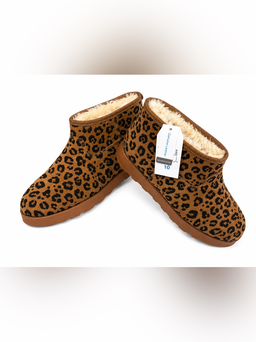 Time and Tru Leopard Genuine Leather Faux Fur Ankle Boots Women’s 10 NWT